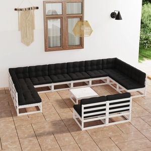 vidaXL Set mobilier de grădină cu perne, 13 piese, alb, lemn masiv pin imagine