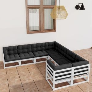 vidaXL Set mobilier grădină cu perne, 8 piese, alb, lemn masiv de pin imagine
