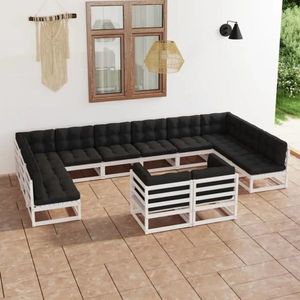 vidaXL Set mobilier grădină cu perne, 12 piese, alb, lemn masiv de pin imagine
