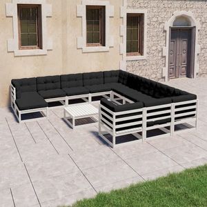 vidaXL Set mobilier grădină perne, 13 piese, alb, lemn masiv pin imagine