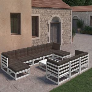 vidaXL Set mobilier grădină cu perne, 11 piese, alb, lemn masiv pin imagine
