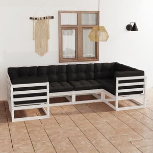 vidaXL Set mobilier de grădină cu perne, 6 piese, alb, lemn masiv pin imagine