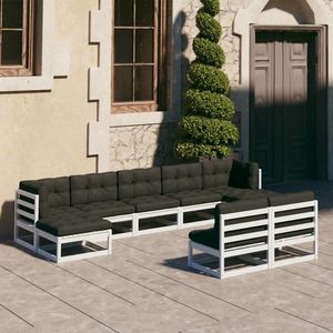 vidaXL Set mobilier grădină cu perne, 9 piese, lemn masiv de pin alb imagine