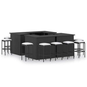 vidaXL Set mobilier bar de grădină cu perne, 16 piese, negru poliratan imagine