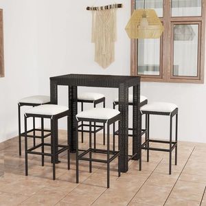 vidaXL Set mobilier bar de grădină cu perne, 7 piese, negru, poliratan imagine