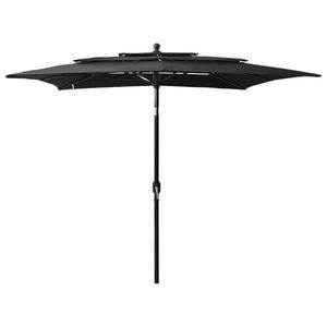 vidaXL Umbrelă de soare 3 niveluri, stâlp aluminiu, negru, 2, 5x2, 5 m imagine