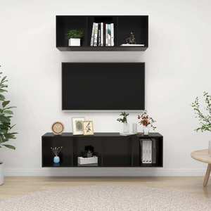 vidaXL Set de dulapuri TV, 2 piese, negru extralucios, lemn prelucrat imagine
