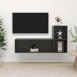 vidaXL Set dulapuri TV, 2 piese, gri extralucios, lemn prelucrat imagine