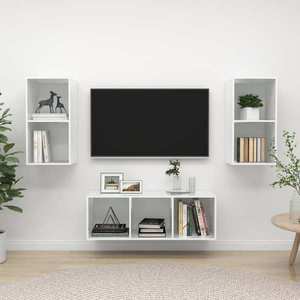 vidaXL Set de dulap TV, 3 piese, alb extralucios, lemn prelucrat imagine