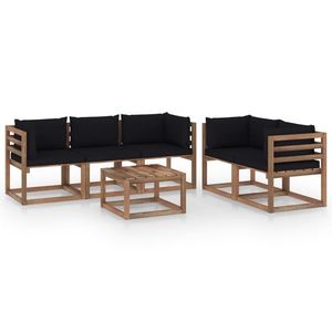 vidaXL Set mobilier grădină din paleți cu perne negre, 6 piese, lemn imagine