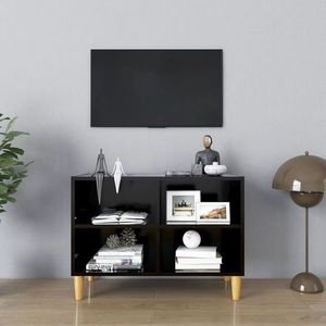 vidaXL Comodă TV, picioare lemn masiv, negru, 69, 5x30x50 cm imagine