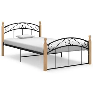 vidaXL Cadru de pat, negru, 120x200 cm, metal și lemn masiv de stejar imagine