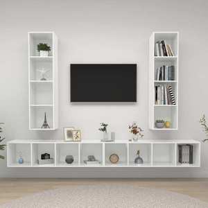 vidaXL Dulapuri TV montate pe perete 4 buc. alb lucios, lemn prelucrat imagine