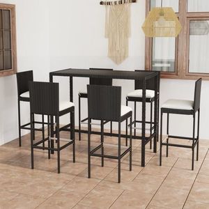 vidaXL Set mobilier bar de grădină cu perne, 7 piese, negru, poliratan imagine