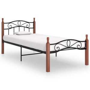 vidaXL Cadru de pat, negru, 90x200 cm, metal și lemn masiv de stejar imagine