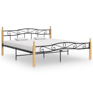 vidaXL Cadru de pat, negru, 180x200 cm, metal și lemn masiv de stejar imagine