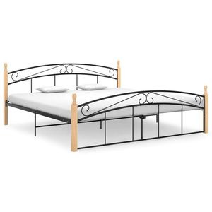 vidaXL Cadru de pat, negru, 180x200 cm, metal și lemn masiv de stejar imagine