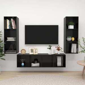 vidaXL Set de dulapuri TV, 3 piese, negru extralucios, lemn prelucrat imagine