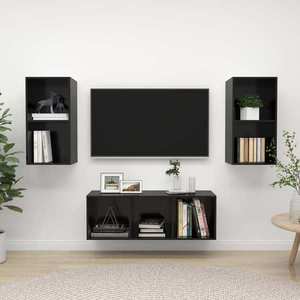 vidaXL Set de dulapuri TV, 3 piese, negru extralucios, lemn prelucrat imagine