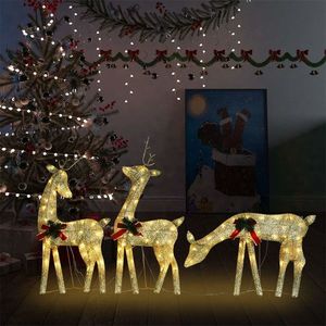 vidaXL Familie cu reni de Crăciun, auriu/alb cald, 270x7x90 cm, plasă imagine