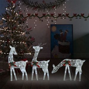 vidaXL Familie reni de Crăciun, argintiu/alb rece, 270x7x90 cm, plasă imagine