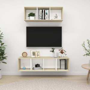 vidaXL Set dulapuri TV, 2 piese, alb și stejar sonoma, lemn prelucrat imagine