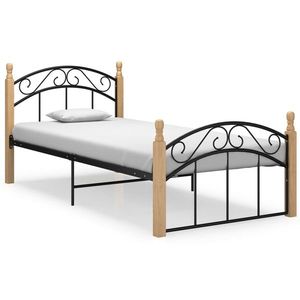 vidaXL Cadru de pat, negru, 100x200 cm, metal și lemn masiv de stejar imagine