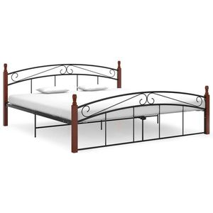vidaXL Cadru de pat, negru, 180x200 cm, metal și lemn masiv stejar imagine
