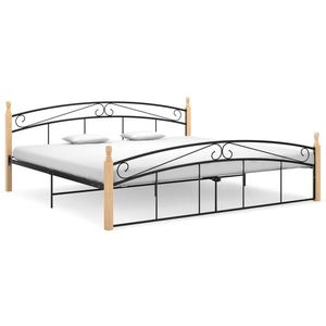 vidaXL Cadru de pat, negru, 200x200 cm, metal și lemn masiv de stejar imagine
