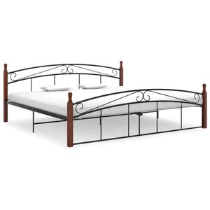 vidaXL Cadru de pat, negru, 200x200 cm, metal și lemn masiv de stejar imagine