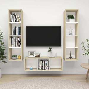vidaXL Set dulapuri TV, 3 piese, alb și stejar sonoma, lemn prelucrat imagine