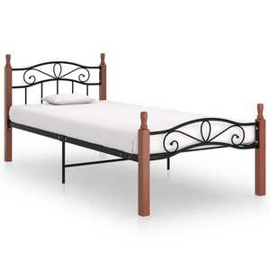 vidaXL Cadru de pat, negru, 100x200 cm, metal și lemn masiv de stejar imagine