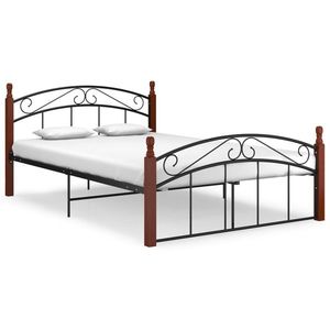 vidaXL Cadru de pat, negru, 140x200 cm, metal și lemn masiv de stejar imagine