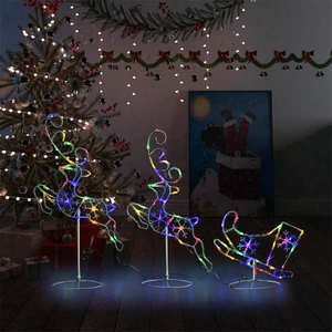 vidaXL Reni și sanie de Crăciun, colorat, 260x21x87 cm, acril imagine