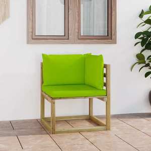 vidaXL Canapea de grădină colțar cu perne, lemn de pin verde tratat imagine