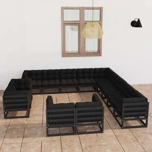 vidaXL Set mobilier grădină cu perne 13 piese negru lemn masiv de pin imagine