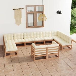 vidaXL Set mobilier grădină cu perne, 12 piese, maro, lemn masiv pin imagine