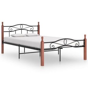 vidaXL Cadru de pat, negru, 120x200 cm, metal și lemn masiv de stejar imagine