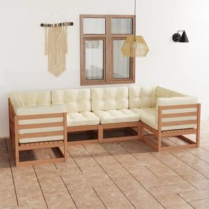 vidaXL Set mobilier grădină, perne, 9 piese, maro miere lemn masiv pin imagine