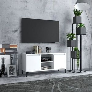 vidaXL Comodă TV cu picioare metalice, alb, 103, 5x35x50 cm imagine