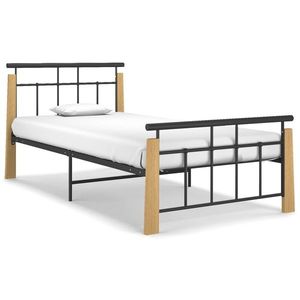 vidaXL Cadru de pat, 90x200 cm, metal și lemn masiv de stejar imagine