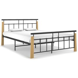 vidaXL Cadru de pat, 140x200 cm, metal și lemn masiv de stejar imagine