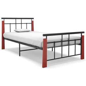 vidaXL Cadru de pat, 90x200 cm, metal și lemn masiv de stejar imagine