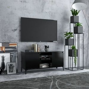 vidaXL Comodă TV cu picioare metalice, negru, 103, 5x35x50 cm imagine