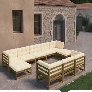 vidaXL Set mobilier grădină perne, 10 piese, maro miere lemn masiv pin imagine