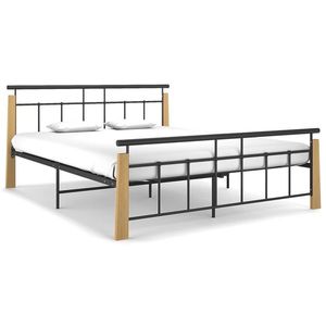 vidaXL Cadru de pat, 160x200 cm, metal și lemn masiv de stejar imagine