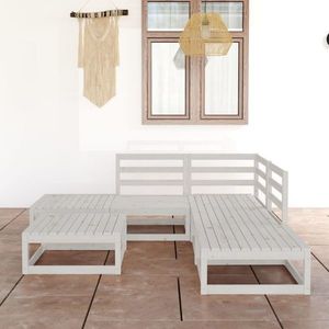vidaXL Set mobilier relaxare de grădină 6 piese alb lemn masiv de pin imagine