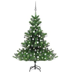 vidaXL Pom Crăciun artificial brad Nordmann LED&globuri verde, 120 cm imagine
