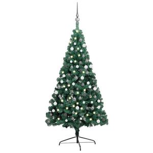 vidaXL Jumătate brad Crăciun artificial cu set globuri verde 210 cm imagine