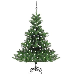 vidaXL Pom Crăciun artificial brad Nordmann LED&globuri verde, 180 cm imagine
